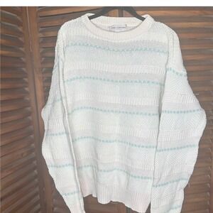 Vtg John Ashford Mens Sweater 100 Cotton Striped Knit Pullover Made in USA L